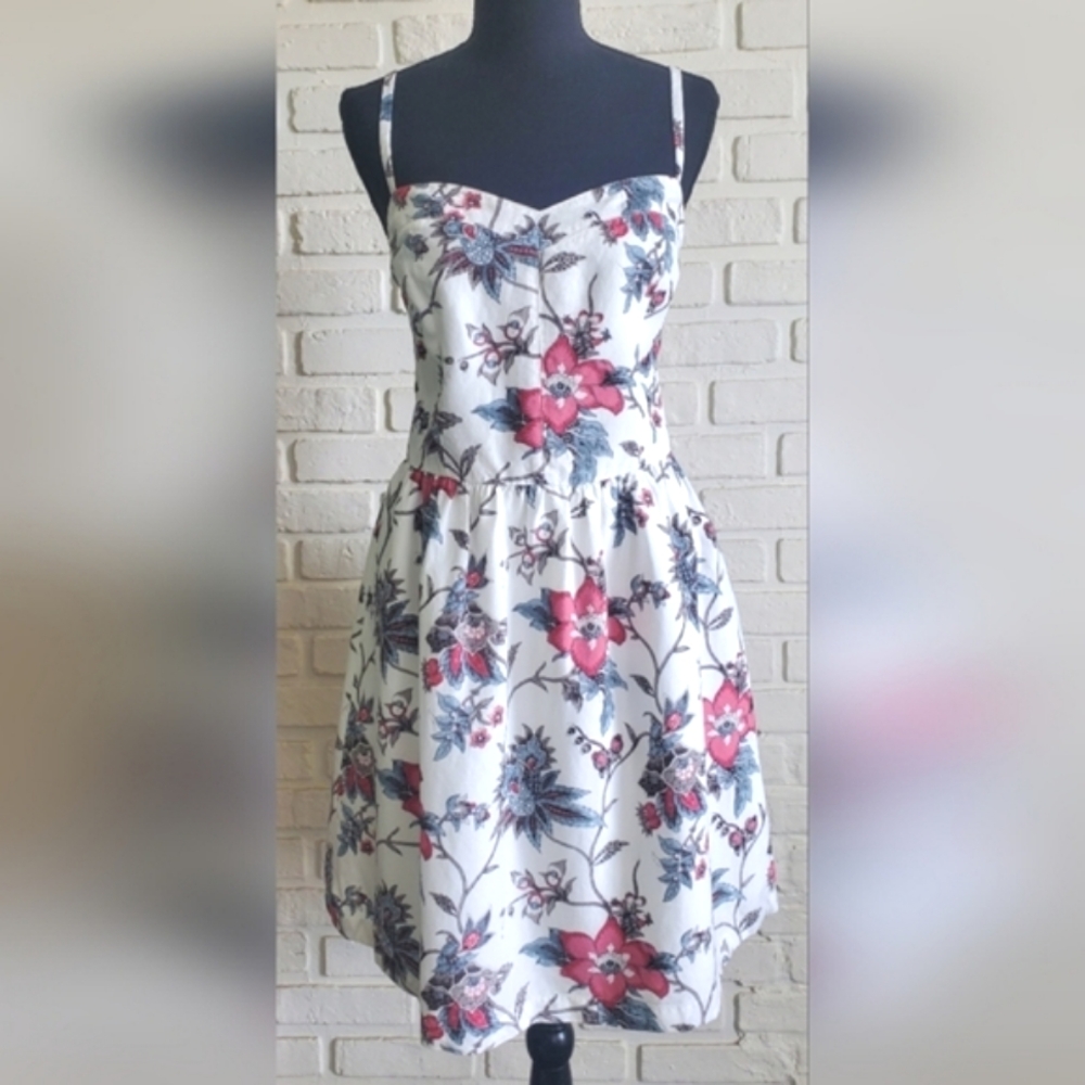 NWT Loft Ann Taylor Dress Linen Floral Sweetheart Spaghetti Strap Swing Size 10